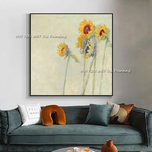 Yellow Sunflowers Canvas Oil Painting Handmade Art Wall Canvas As A Gift Wall Pictures for Living Room Home Decor Cuadros