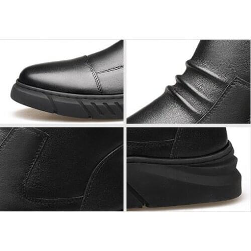 Mens shoes leather high top shoes mens hard man Martin boots Sewing thread Design thickened casual leather black shoeaa