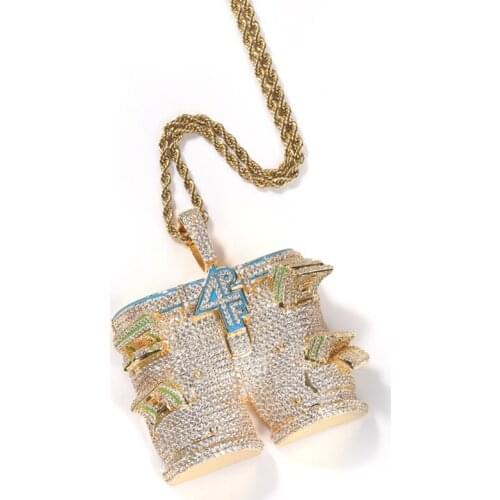 Hip Hop Ice Out Pendants Tennis Chain Bling Necklace Trendy Jewelry for Men