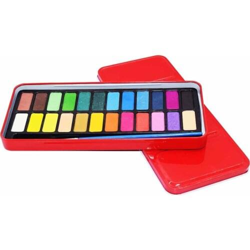 24 color solid watercolor paint tin box set Childrens hand painting student art painting beginner powder cake pigment