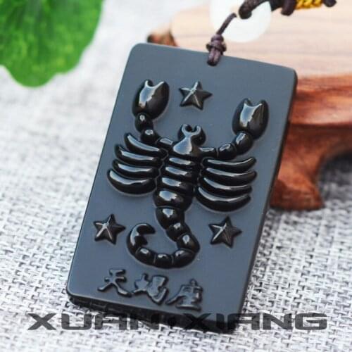 2018 New Pendant Necklace Natural Obsidian Jades Stone 12 Constellations Scorpio Pendants Gift for Men Women Fashion Jewelry