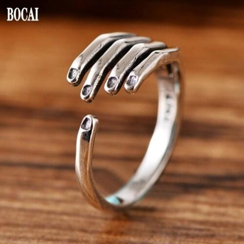 BOCAI New 100% s925 Silver Jewelry 2021 Trendy and Interesting Mens and Womens Tail Ring Retro Craftsmanship Adjusted