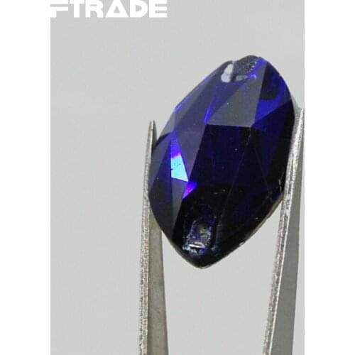 Wholesale 13x22mm Horse Eye Type Glass Sew-on Rhinestones Sapphire Flatback 2 holes Sewing Crystal Bead For clothing accessories