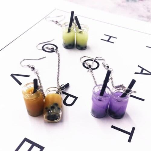Personality Cute Pearl Milk Tea Drop Earrings Boba Bubble Tea Funy Earrings for Women Girls Unique Party Funny Jewelry Gifts