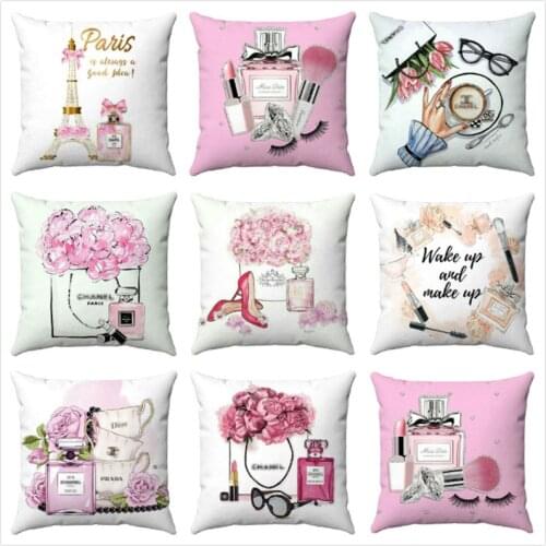 45cm*45cm Luxury perfumes and cosmetics Short plush material Throw Pillow Covers Cushion Cover home Decor Pillowcase