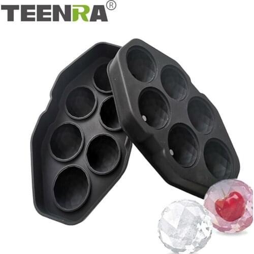 TEENRA 6 Cavity Ball Sphere Ice Trays Maker Silicone Diamond Ice Cube Mold Chocolate Soap Tray Mold Round Ice Cream Kitchen Tool