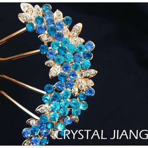 Bride Rhinestones Hair Combs Tiaras &Hair Accessories Headress Hair Sticks Blue