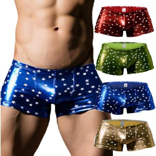 4PCS Mens Boxer Shorts PU Leather Seamless Penis Pouch Sexy Underwear Printed Boxershorts Lingerie Clubwear Trunks Gay Panties
