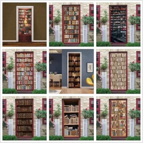 3D Vinyl Bookcase Door Sticker Wallpaper For Bedroom Study Decoration Adhesive DIY Library Poster Home Design Wall Decor Murals