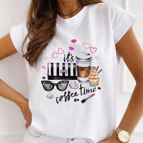 Women T Shirt Coffee Time Printed Tshirt Oversized T-Shirt Summer Tops Girls Harajuku Casual Short Sleeve Tee Shirt Femme Clothe