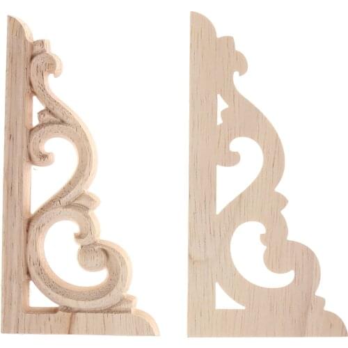 1Pair Unpainted Wood Carved Corner Onlay Applique Frame For Home Furniture Wall Cabinet Door Decor Crafts 12*6cm