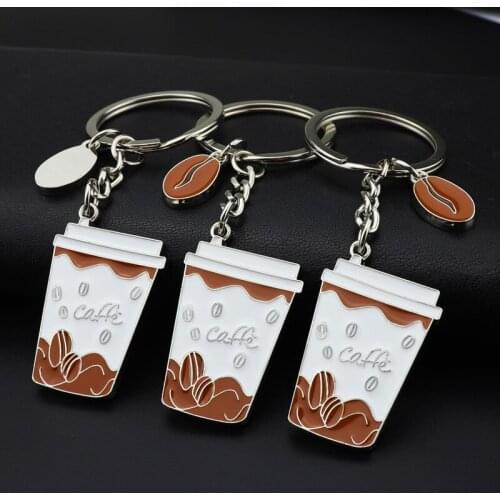 Silver Women Men DIY Pendant Coffee Mugs Kirsite Nice Gift Fashion Jewelry Cake key Chain Car Key Ring 1Pcs
