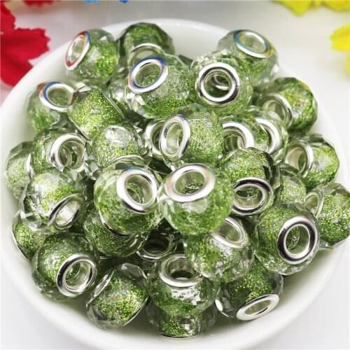 10Pcs New Color Glass Cut Faceted Large Hole Glitter Spacer Beads Fit for Pandora Bracelet DIY Jewelry Charms Pendants Necklaces