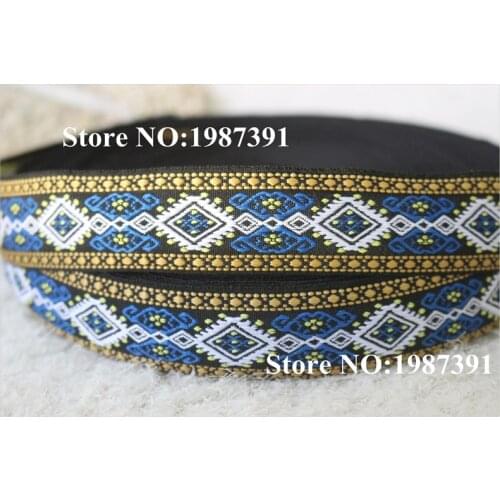 10yards/lots Woven Jacquard Ribbon 2.8cm Blue white color totem pattern