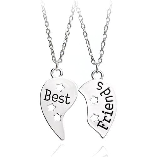 2pcs/set Best Friend Necklace For 2 Handstamped BFF Couple Chains Pendant Family Star Hollow Necklace Set Engraved Boy Girl