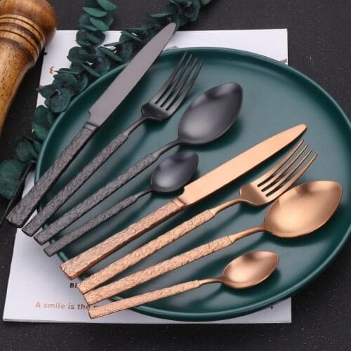 24Pcs Gold Matte Cutlery Set Stainless Steel Dinnerware Set Knife Fork Spoon SilverwareTableware Set Kitchen Flatware