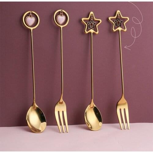 304 Stainless Steel Coffee Spoon Watermelon Ice Cream Spoon Tea Spoon Dessert Spoon Fork with Pretty Pendant Creative Tableware