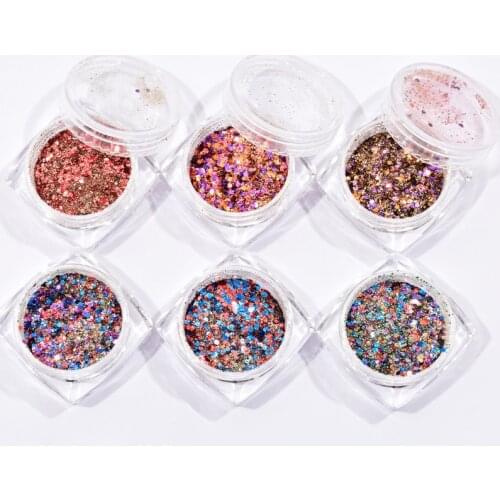 6Box/set Nail Holographic Chunky Laser Multi-color Sequins Mixed Size Hexagon Ultra-thin Nail Art Glitter Sequin Kit For Nails