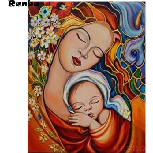 5d Diy Diamond Painting Mother and baby Cross Stitch Kits Diamond Embroidery portrait Mosaic Wall Sticker Decor Handicrafts