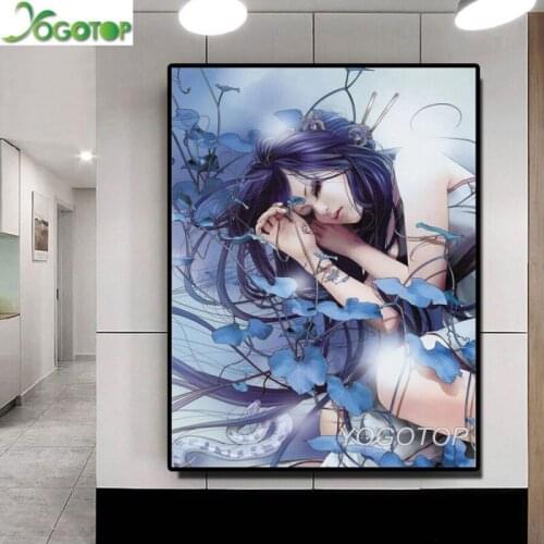 DIY Diamond Painting blue Geisha singer,5D Full Drill Daimond Rhinestone Embroidery Japan snake woman Cross Stitch Mosaic YY4504
