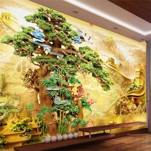 Beibehang Custom 3d wallpapers thousands of miles mountains Great Wall welcoming pine relief wallpaper live room sofa TV wall