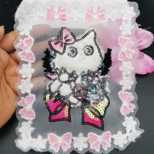 Large lace embroidery cartoon bow cat pattern cloth patch fashion clothes decorative patch applique trending product