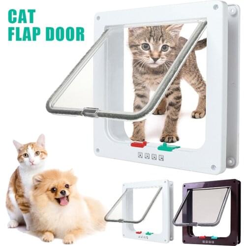 Large Lockable Cat Kitten Security 4 Way Flap Door Plastic Animal Pet Gate Small Dog Gate Anti-escape Safety Gate Pet Supplies