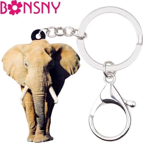 Bonsny Acrylic Elegant African Elephant Key Chain Keychain Rings Jungle Animal Handbag Jewelry For Women Girl Ladies Accessories