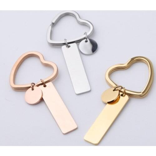 100% Stainless Steel Rectangle & Circle Keychain Blank For Engrave Metal Rectangle & Round Tag Key Chain Mirror Polished 10pcs