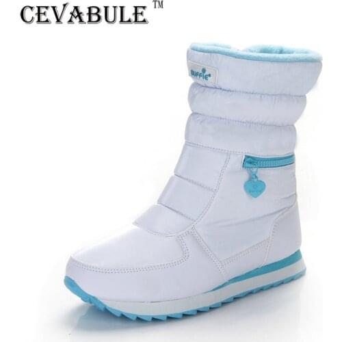 Cevabule Women Boots Platfrom Snowflake Snow Boots Non-slip Waterproof Cotton Shoes Warm Casal Mid-Calf Snow Boots Women