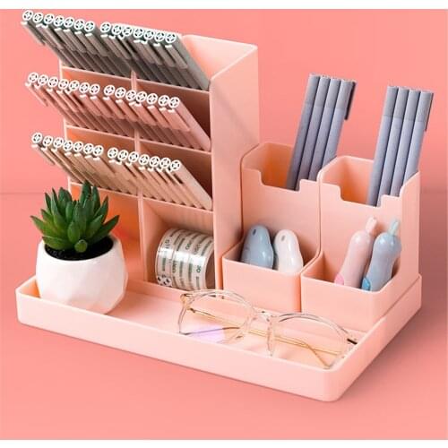Cute Desk Pen Holder Pencil Storage Box Large Capacity Desktop Organizer Stand Case School Office Stationery
