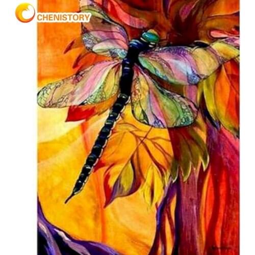 CHENISTORY Dragonfly On Flower Oil Painting By Numbers Hand Painted DIY Gift Modern Home Living Room Wall Decoration Art Picture