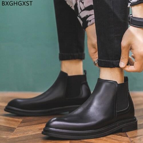 Black Chelsea Boots Men Barefoot Shoes Man Brown Ankle Boots for Men Male Designer Men Casual Shoes Leather Boots for Man 2021