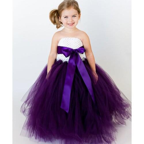 Candy Color Girls Crochet Long Tutu Dress Kids Layers Tulle Tutus Ball Gown with Big Ribbon Bow Children Wedding Party Dresses
