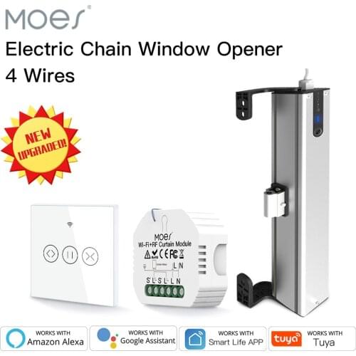Moes New Electric Chain Window Opener 4 Wires Motor Stainless Steel Chain Type with Tuya WiFi Curtain Blinds Switch wall-mounted