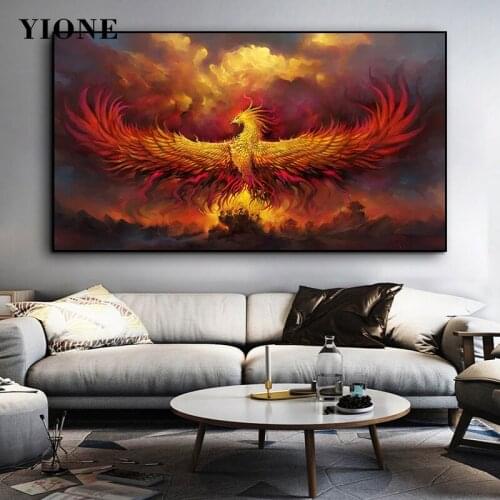 Fiery Phoenix Canvas Art Prints Game Poster Custom Abstract Animal Wall Picture for Living Room Bedroom Home Decoration Painting