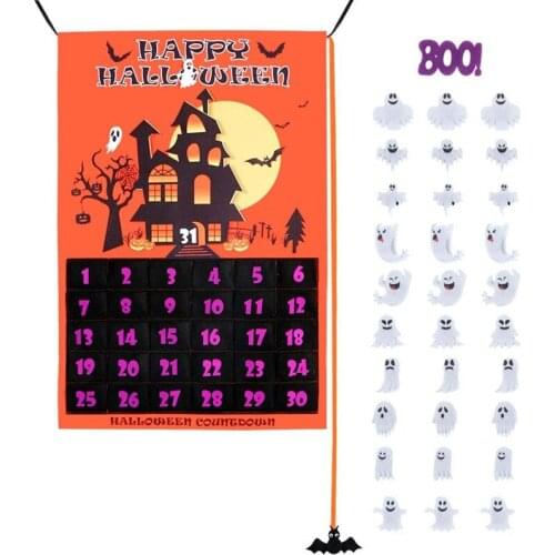 Halloween Advent Calendar For Kids,31 Days Hanging Countdown Calendar With 30Pcs Ghosts For Halloween Home Door Wall