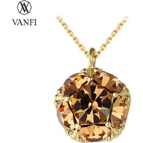 Kfvanfi Wholesale Grey Stone Brown Rhinestones Gold Chain Jewelry Necklace Women Crystal Pendant Necklace