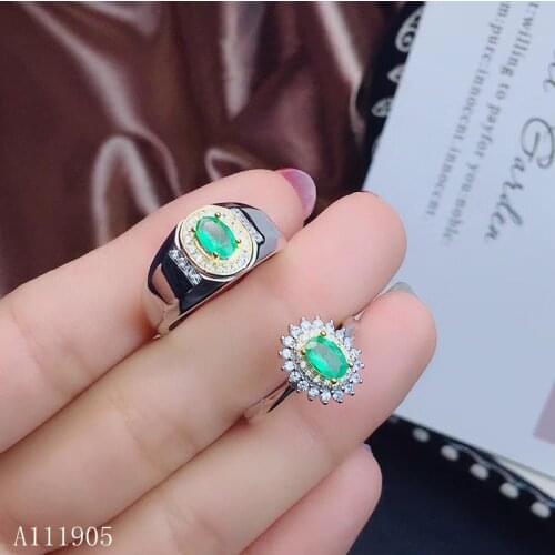 KJJEAXCMY boutique jewelry KJJEAXCMY boutique jewelry 925 sterling silver inlaid natural emeralds men and women couples ring new