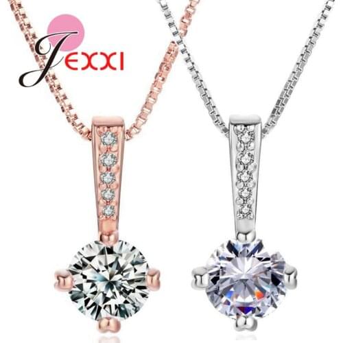 Classic 4 Claws Cubic Zirconia Necklace Made With AAAAA Cubic Zirconia For Bride Wedding Jewelry Women 925 Sterling Silver Gift