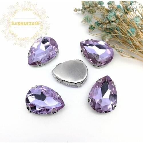 Best-selling! Crystal violet Water drop shape Glass Crystal sew on rhinestones with D-SHAPE claw Diy Wedding dress and Shoe