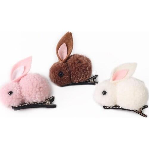Cute Fluffy Pom Pom Rabbit Hair ring Mini Rabbit Hair rope Kids Sweet Girls Solid Hair Clips Kids Hairpins Hair Rope