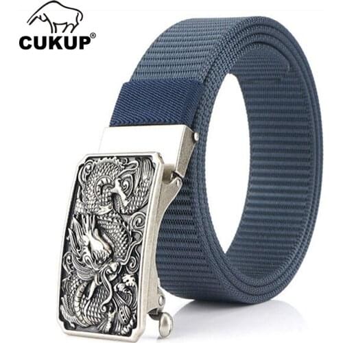 CUKUP Mens Unique Design Chinese Dragon Buckles Metal Belts High Quality Nylon Belts for Men 3.5cm Width Accessories CBCK167