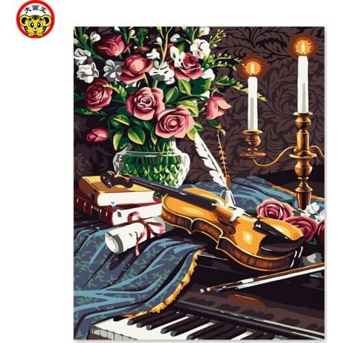 Painting by numbers art paint by number DIY decoration drawing room, living room, bedroom sofa background, guitar flower candle
