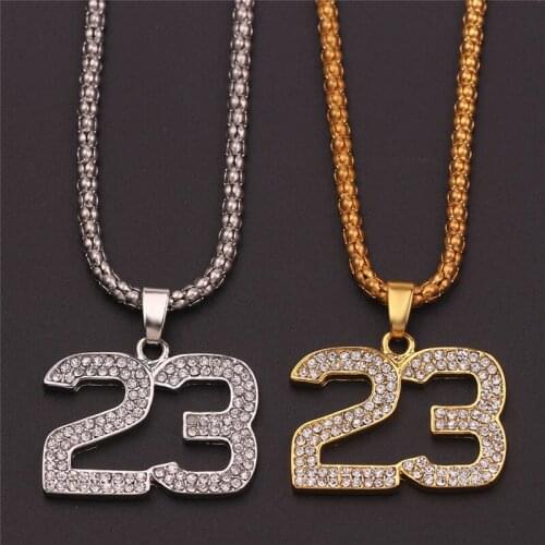 New Arrival Crystal Hip Hop Basketball Legend Number 23 Necklaces & Pendants Bling Gold Cuban Chain Necklace Jewelry For Men