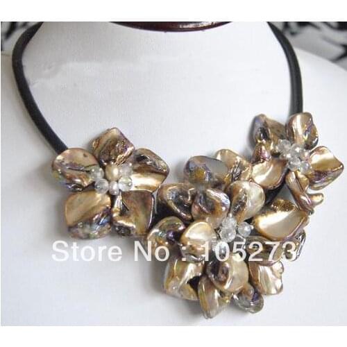 New Arriver Natural Shell Flower Jewelry Wholesale multicolor Color Sea Shell Flower Cultured Pearl Necklace 18'' Top Quality