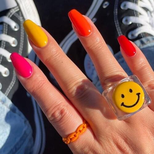 New INS Resin Smiley Rings for Women Y2K Jewelry Harajuku Fashion Creative Vintage Charms Rings 90s Aesthetic Friends Gifts