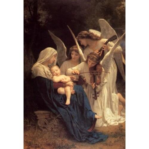 Original Quality Decorative Art Oil Painting Portrait Painting Madonna The Virgin with Angels Song of Angels in Forest Handmade