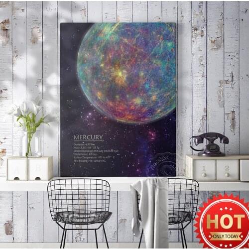 Galaxy Mercury Prints Poster, Space Wall Art, Universe Planet Wall Picture, Mercury Print Art, Kids Room Wall Decor, Home Office