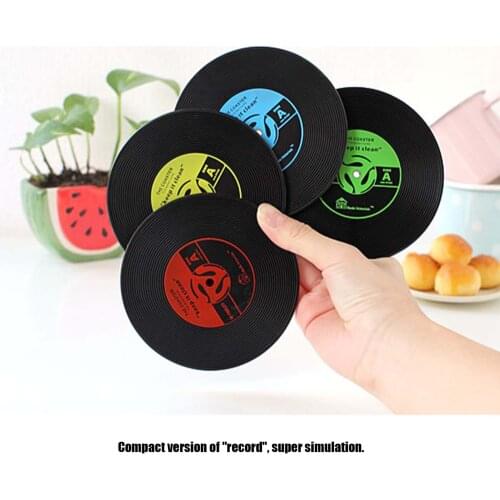 4Pcs Coffee Cup Retro Record Coasters Table Decor Round Disc Tea Drink Coaster Non-slip Design For Decorate Table (random Color)